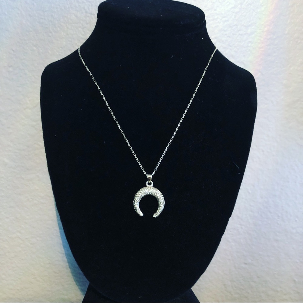 Sterling silver crescent crystal necklace